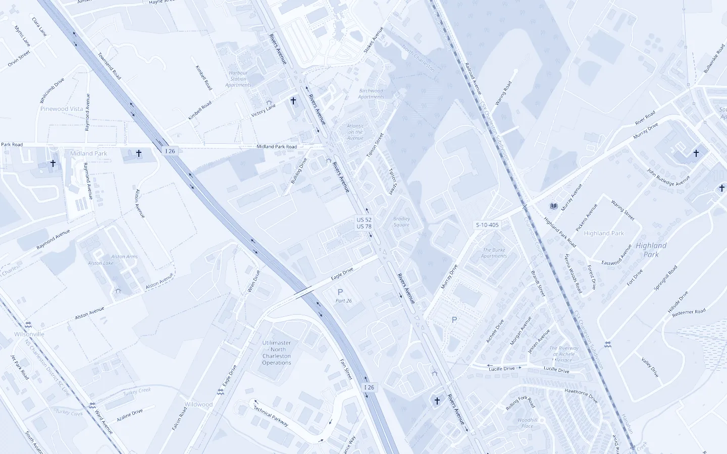 Map showing the TheraPro office at 6650 Rivers Ave in North Charleston, South Carolina